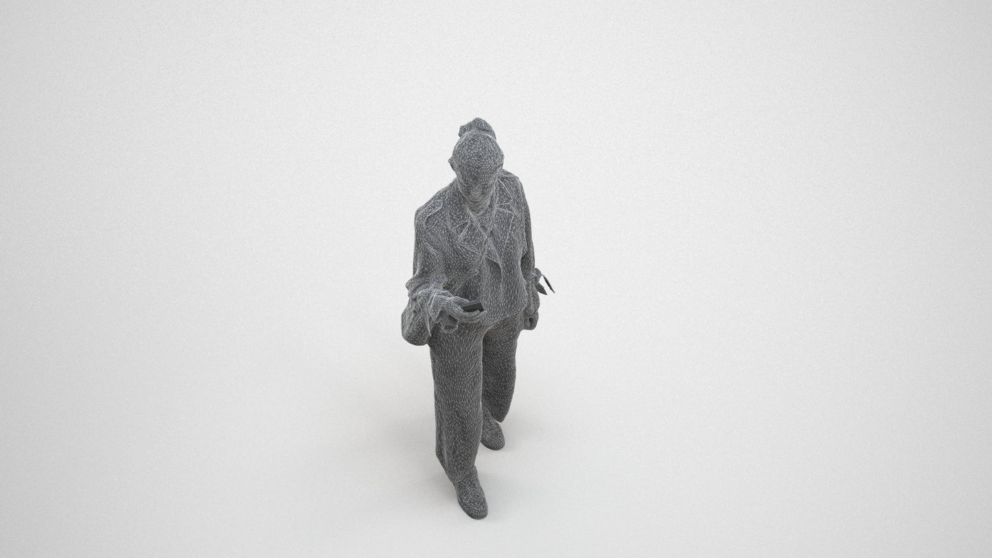 3D people model woman casual walking, scanned human for 3ds Max rendering, wireframe three-quarter view