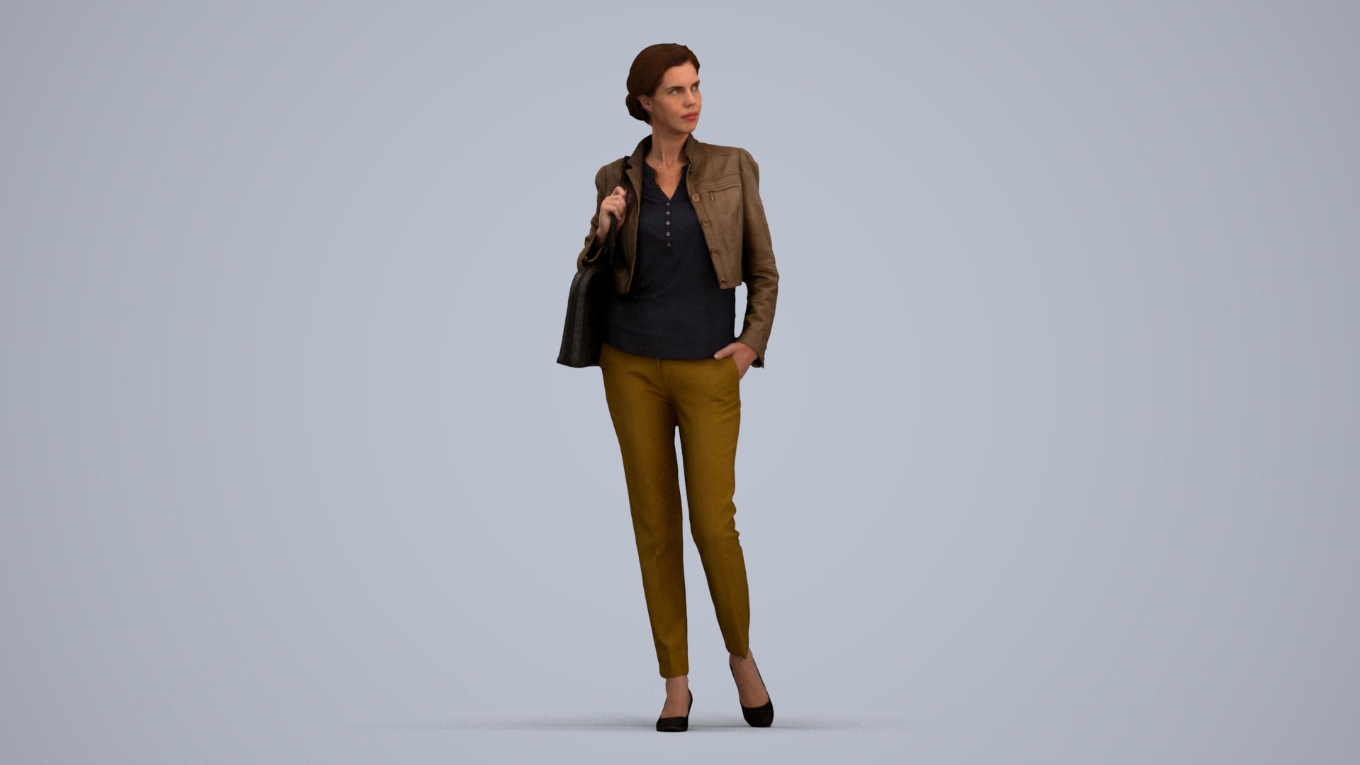 scanned 3D woman casual standing, photogrammetry people for Enscape and V-Ray, standing pose render