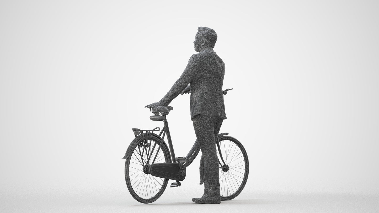 photogrammetry 3D man business cycling, realistic human model archviz FBX, square thumbnail