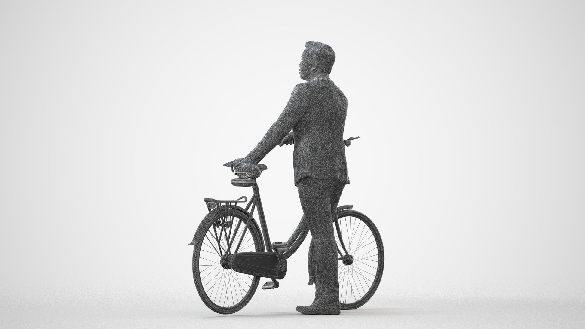 photogrammetry 3D man business cycling, realistic human model archviz FBX, square thumbnail