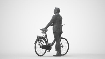 photogrammetry 3D man business cycling, realistic human model archviz FBX, square thumbnail