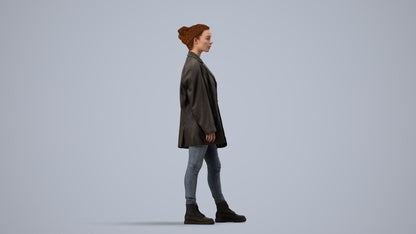 3D human model woman casual mix, photogrammetry scanned person for archviz, side view render
