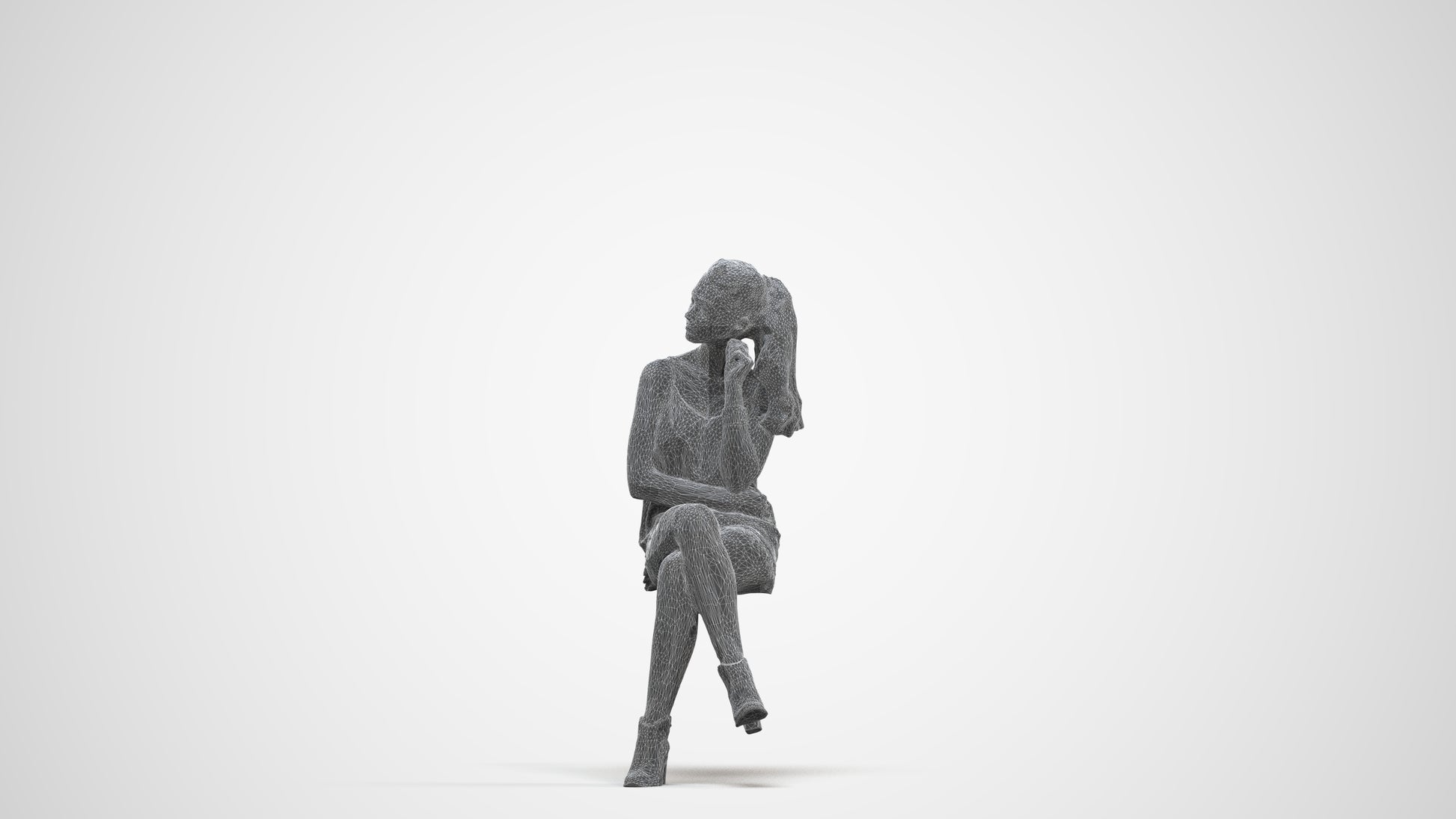 realistic 3D people girl casual sitting, render-ready for V-Ray and Corona, FBX OBJ, three-quarter front view render