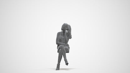 realistic 3D people girl casual sitting, render-ready for V-Ray and Corona, FBX OBJ, three-quarter front view render