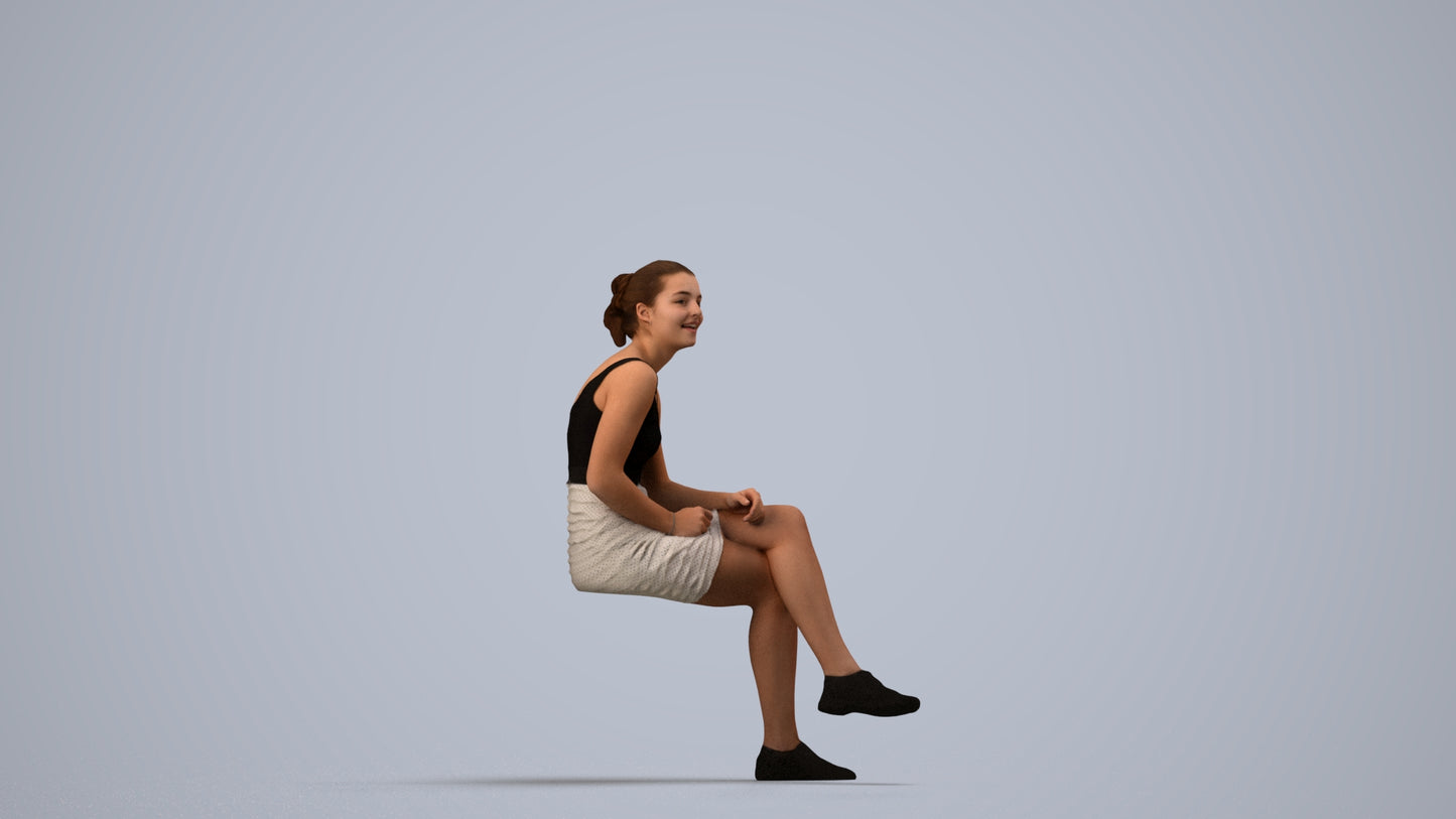 realistic 3D human girl casual kids, archviz people FBX OBJ for Blender, side view render