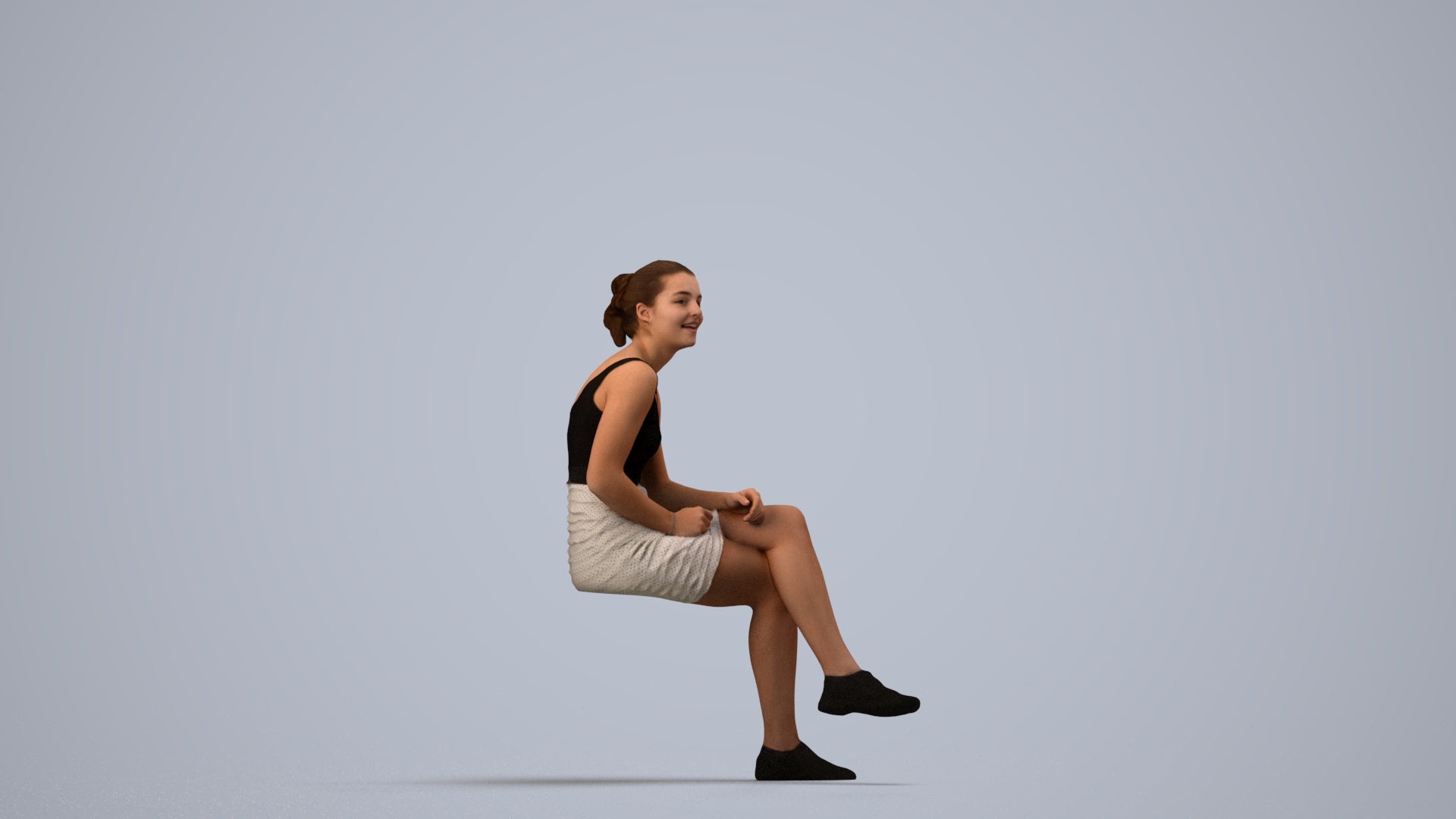 realistic 3D human girl casual kids, archviz people FBX OBJ for Blender, side view render