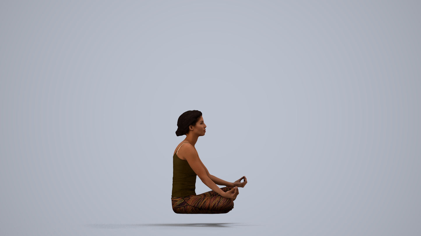 3D human model woman sport, photogrammetry scanned person for archviz, side view render
