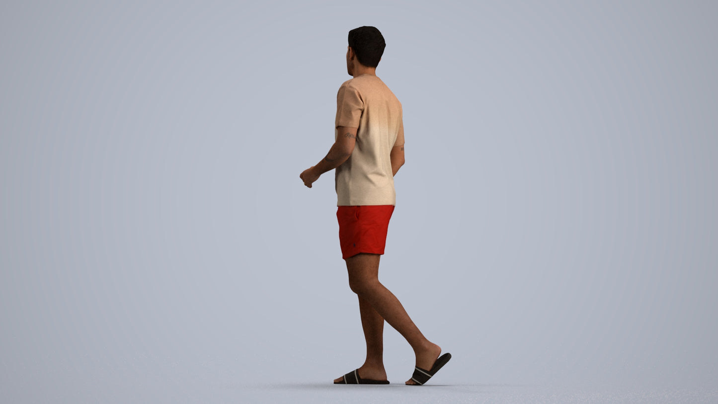 3D scanned man walking casual, photorealistic archviz people for Enscape and SketchUp, front view render