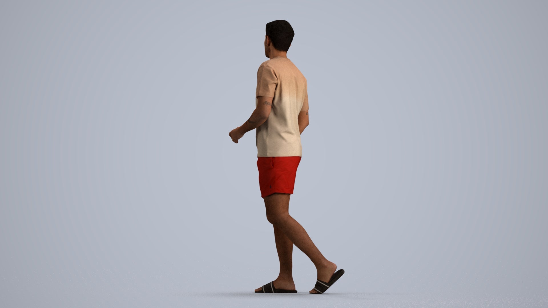 3D scanned man walking casual, photorealistic archviz people for Enscape and SketchUp, front view render