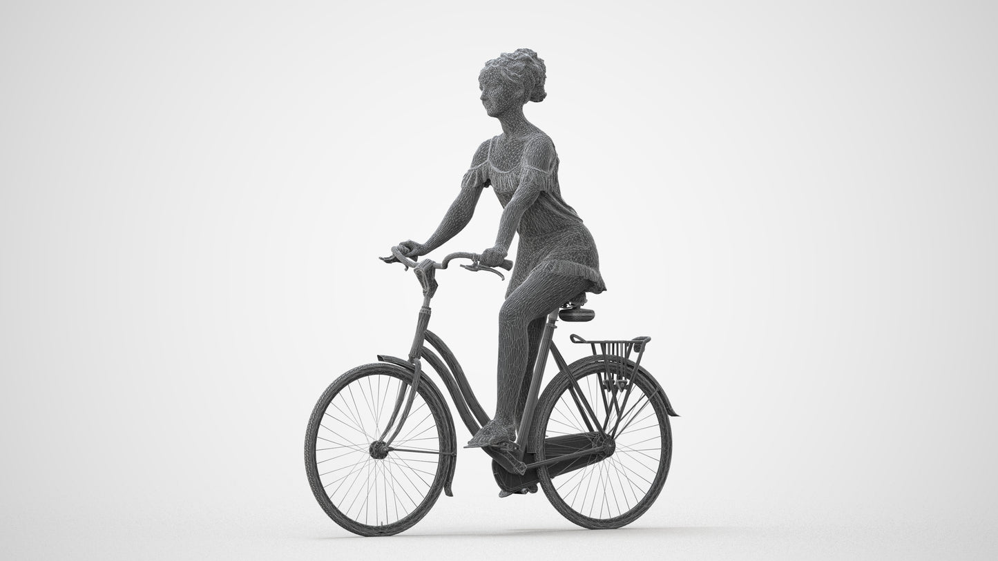 scanned 3D girl casual cycling, photogrammetry people for Enscape and V-Ray, square thumbnail