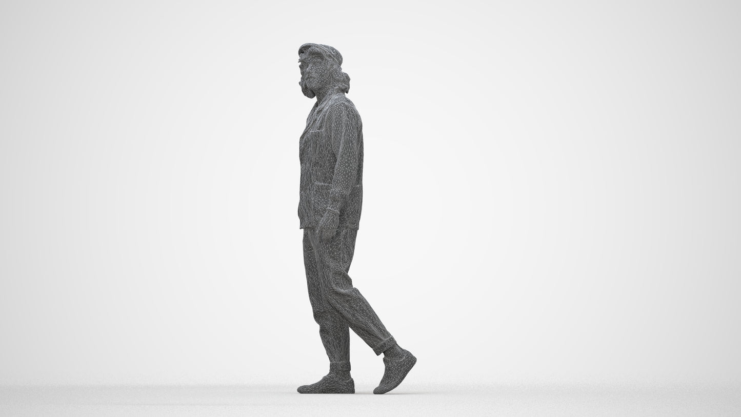 3D human model man casual walking, photogrammetry scanned person for archviz, wireframe back view