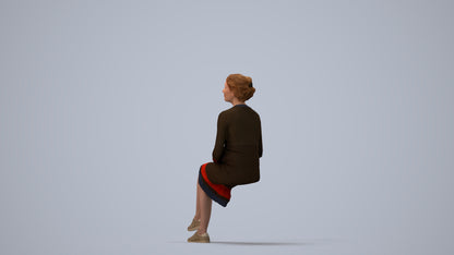 scanned 3D woman casual sitting, photogrammetry people for Enscape and V-Ray, three-quarter view render