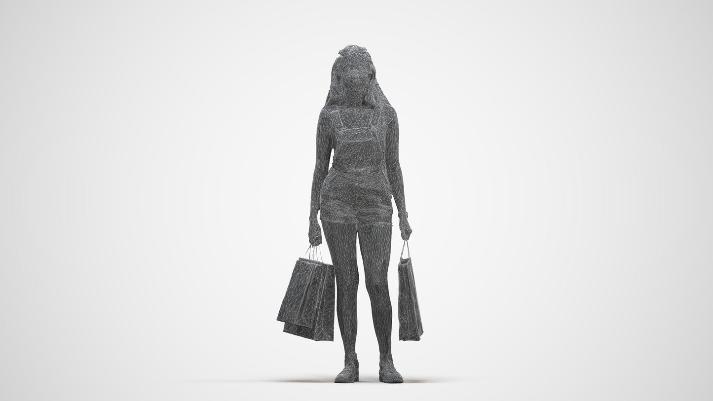 photogrammetry 3D woman casual shopping, realistic human model archviz FBX, three-quarter front view render