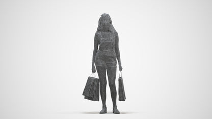 photogrammetry 3D woman casual shopping, realistic human model archviz FBX, three-quarter front view render