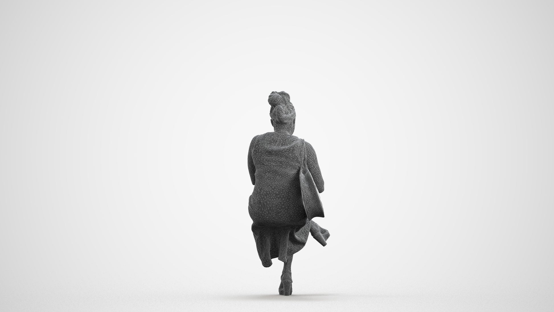 realistic 3D woman casual sitting, scanned archviz people for Blender and 3ds Max, wireframe front view