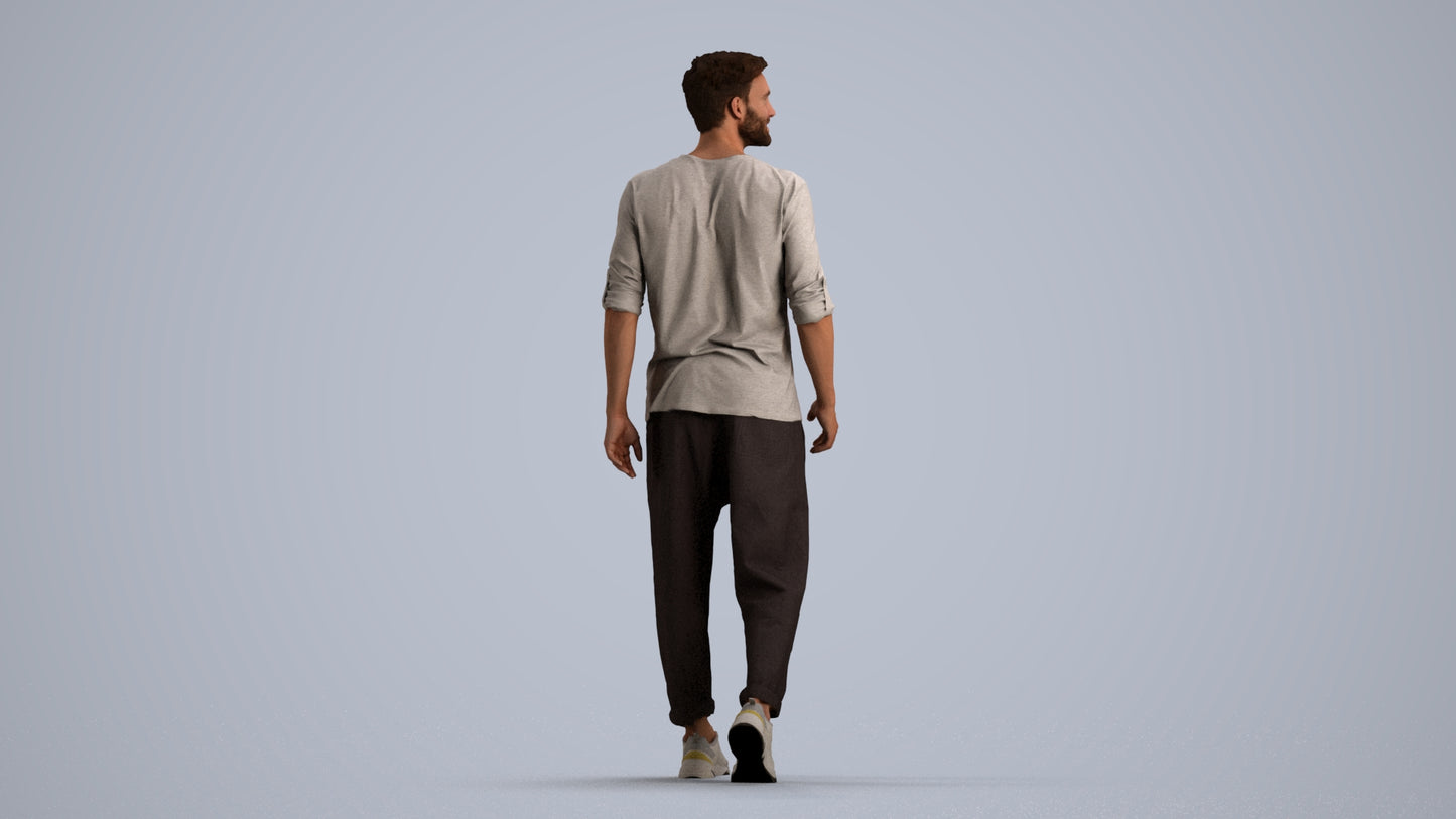 realistic 3D human man casual walking, archviz people FBX OBJ for Blender, front view render