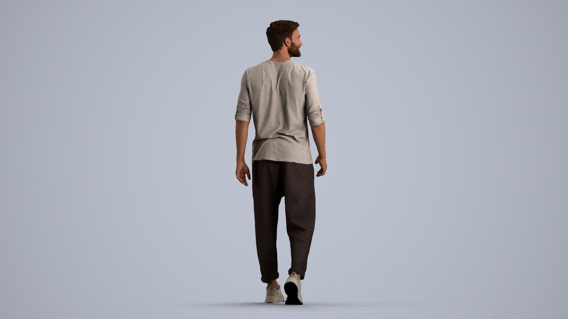 realistic 3D human man casual walking, archviz people FBX OBJ for Blender, front view render