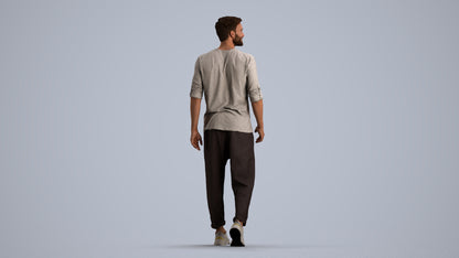 realistic 3D human man casual walking, archviz people FBX OBJ for Blender, front view render