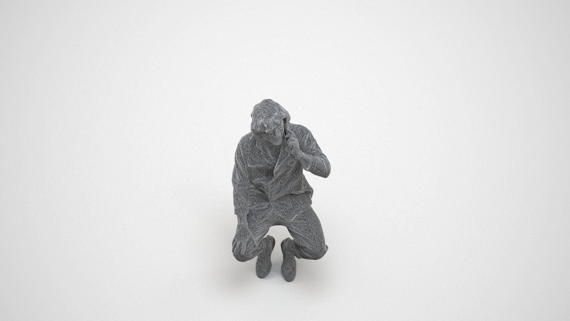 realistic 3D man casual sitting, scanned archviz people for Blender and 3ds Max, wireframe three-quarter view