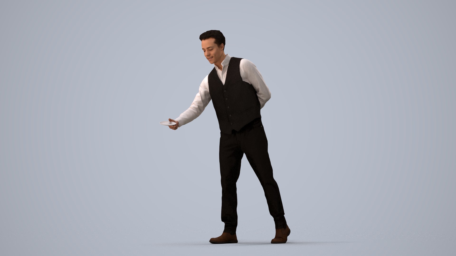 3D scanned man hospitality, photorealistic archviz people for Enscape and SketchUp, three-quarter view render