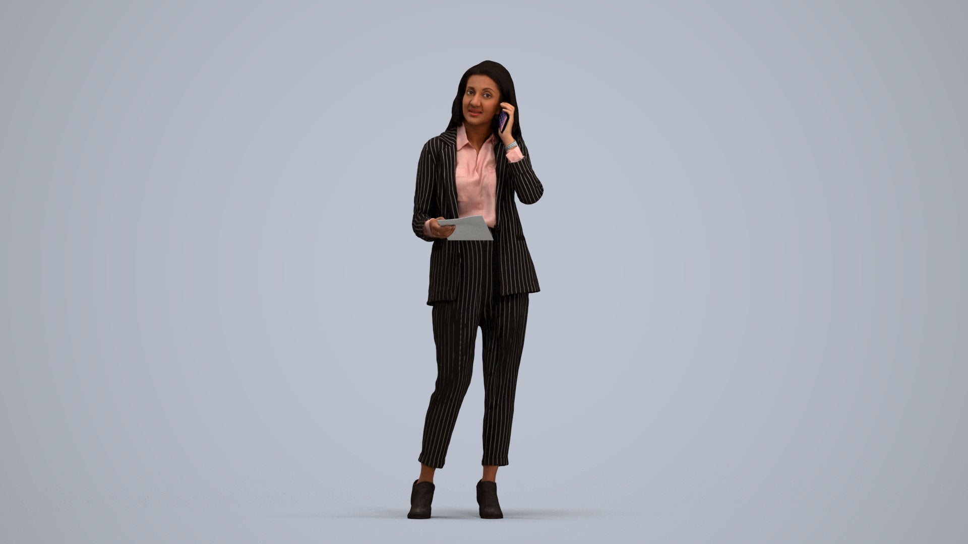 3D scanned woman business, photorealistic archviz people for Enscape and SketchUp, standing pose render
