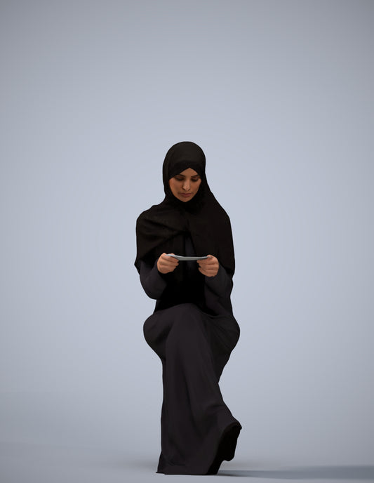 realistic 3D woman sitting, scanned archviz people for Blender and 3ds Max