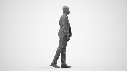 3D scanned man walking casual, photorealistic archviz people for Enscape and SketchUp, wireframe side view