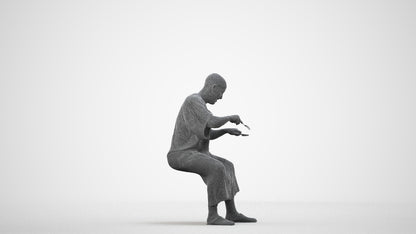 realistic 3D man sitting, scanned archviz people for Blender and 3ds Max, wireframe side view