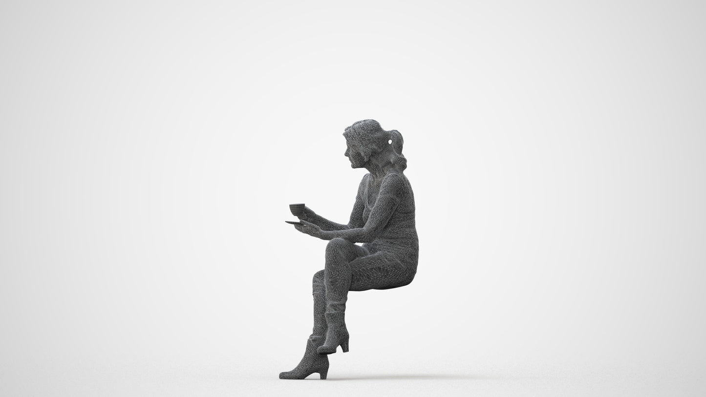 3D scanned senior woman sitting casual, photorealistic archviz people for Enscape and SketchUp, square thumbnail