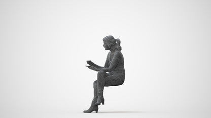 3D scanned senior woman sitting casual, photorealistic archviz people for Enscape and SketchUp, square thumbnail