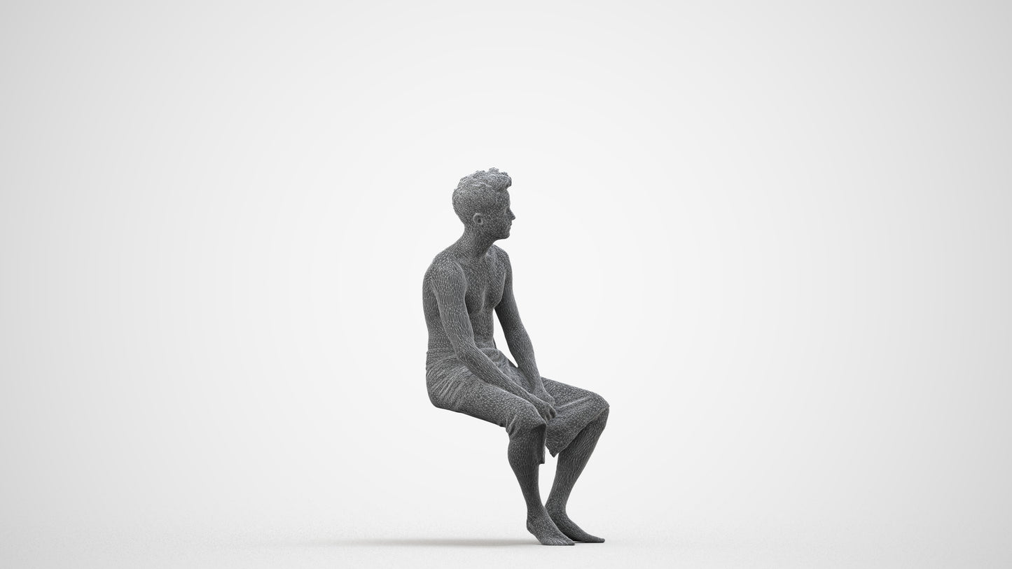 3D scanned man bathroom, photorealistic archviz people for Enscape and SketchUp, wireframe side view