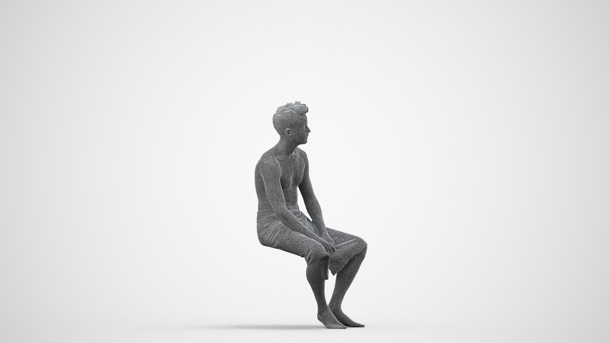 3D scanned man bathroom, photorealistic archviz people for Enscape and SketchUp, wireframe side view
