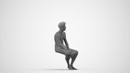 3D scanned man bathroom, photorealistic archviz people for Enscape and SketchUp, wireframe side view
