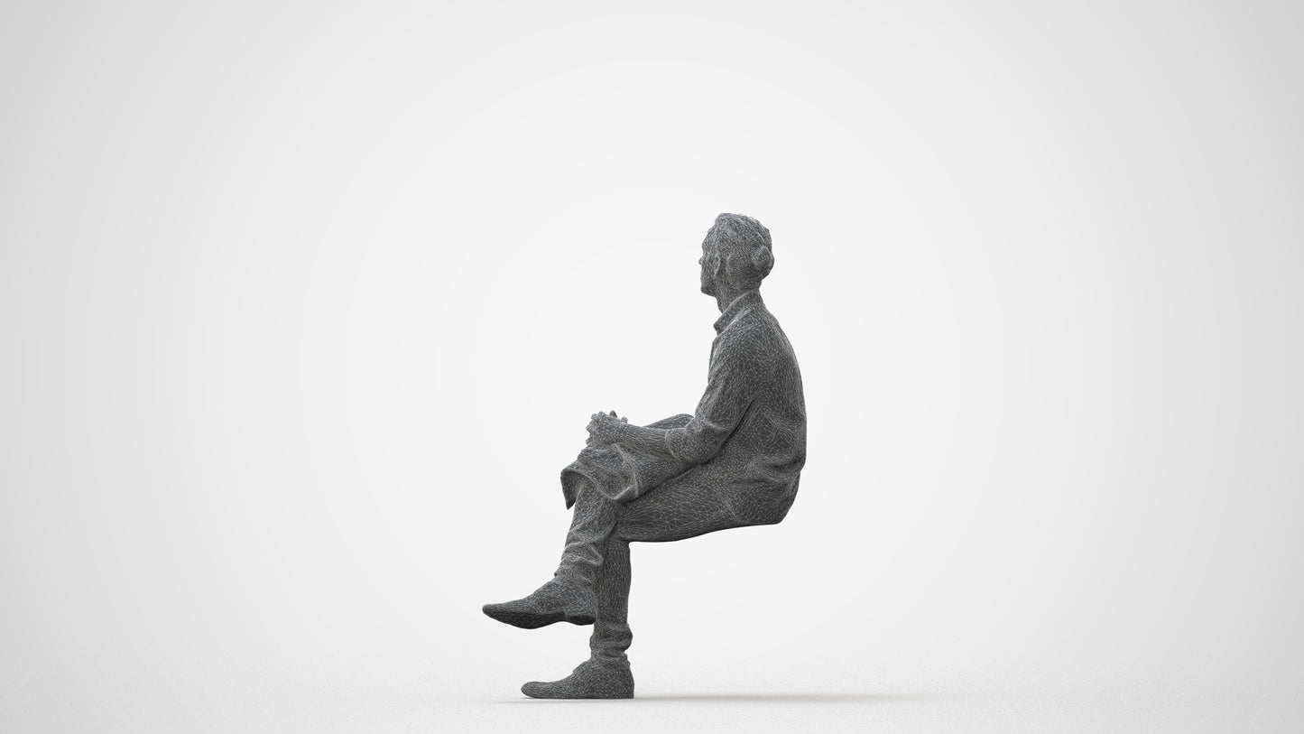 3D scanned man sitting casual, photorealistic archviz people for Enscape and SketchUp, square thumbnail