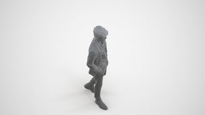 3D human model man business walking, photogrammetry scanned person for archviz, wireframe three-quarter view