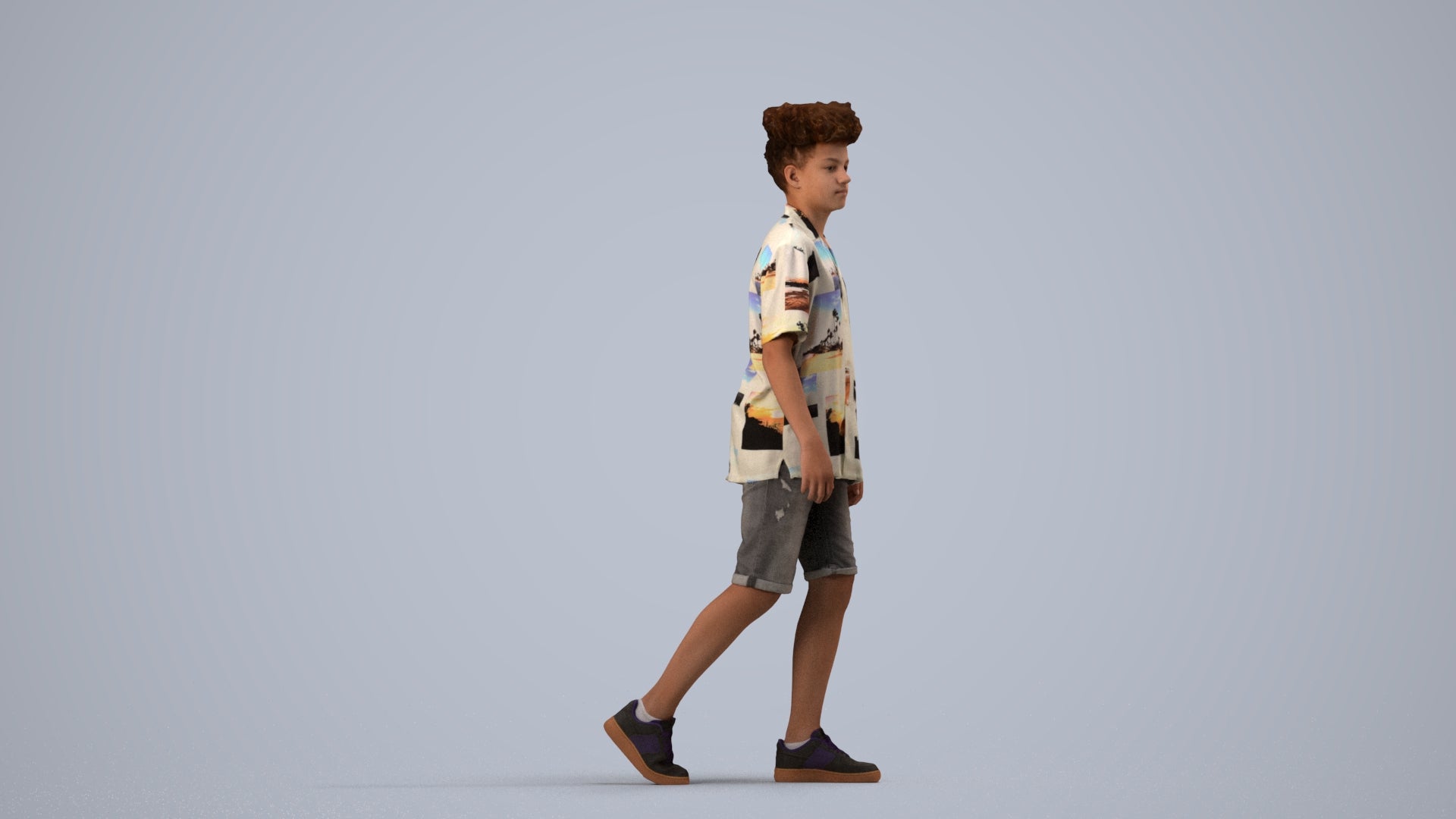 realistic 3D boy casual kids, scanned archviz people for Blender and 3ds Max, side view render