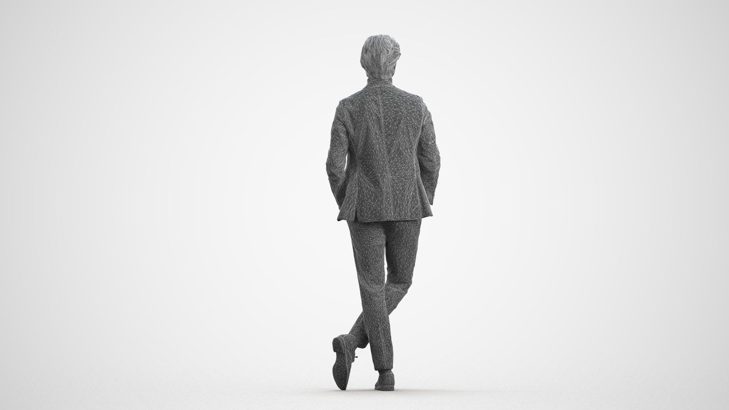 realistic 3D people man business standing, render-ready for V-Ray and Corona, FBX OBJ, wireframe front view