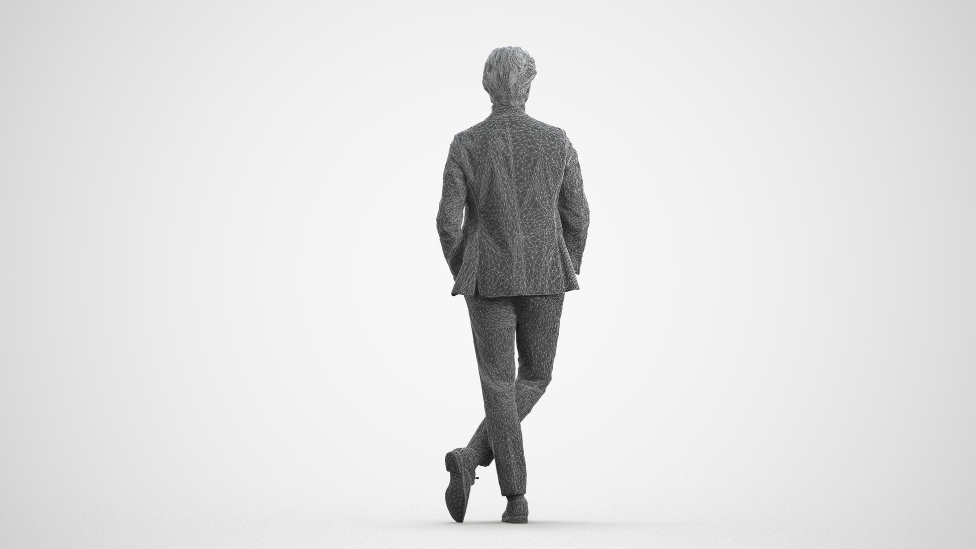 realistic 3D people man business standing, render-ready for V-Ray and Corona, FBX OBJ, wireframe front view