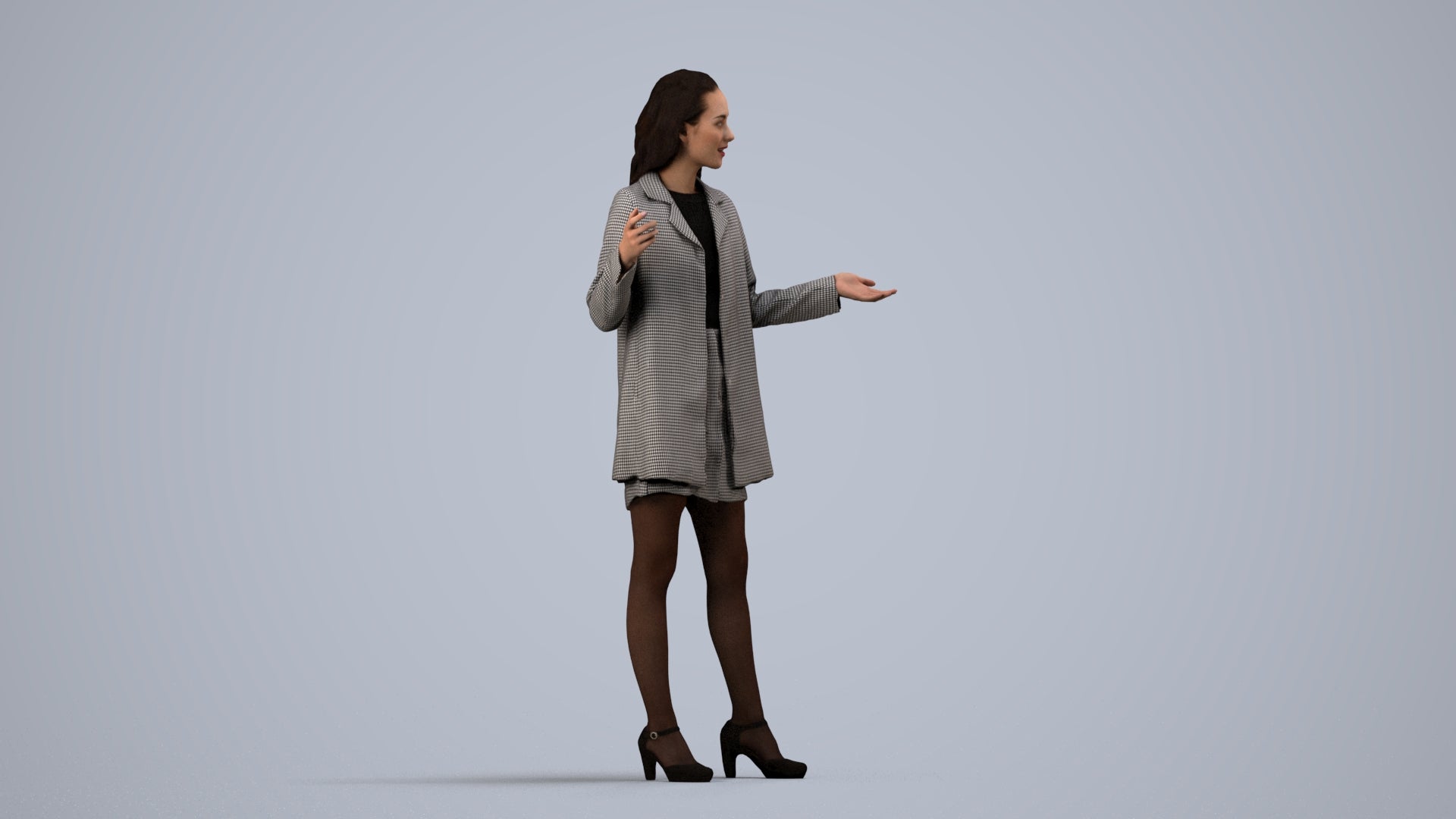 realistic 3D woman business, scanned archviz people for Blender and 3ds Max, side view render