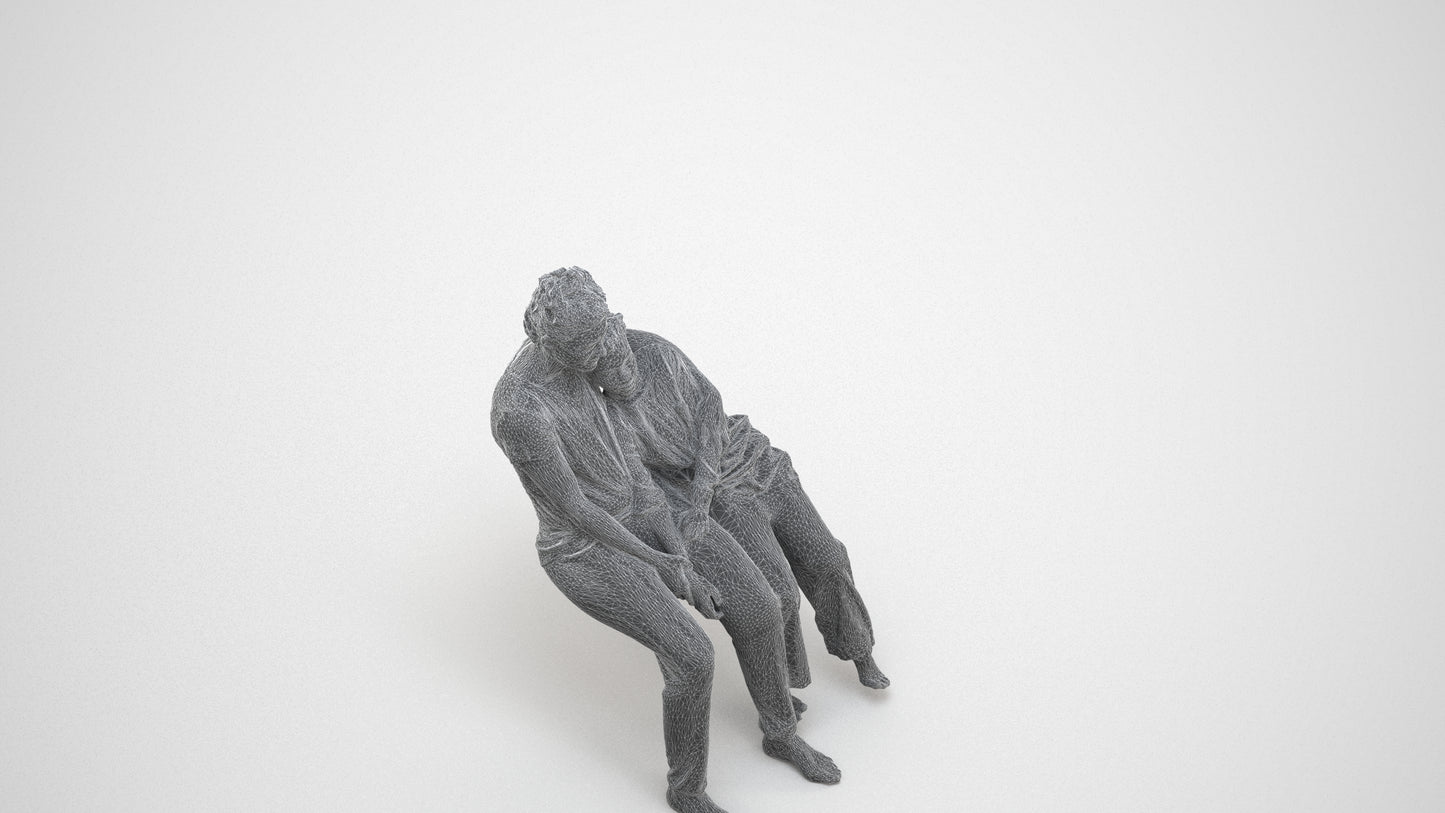realistic 3D girl kids, scanned archviz people for Blender and 3ds Max, wireframe three-quarter view