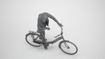 photogrammetry 3D man casual cycling, realistic human model archviz FBX, wireframe three-quarter view