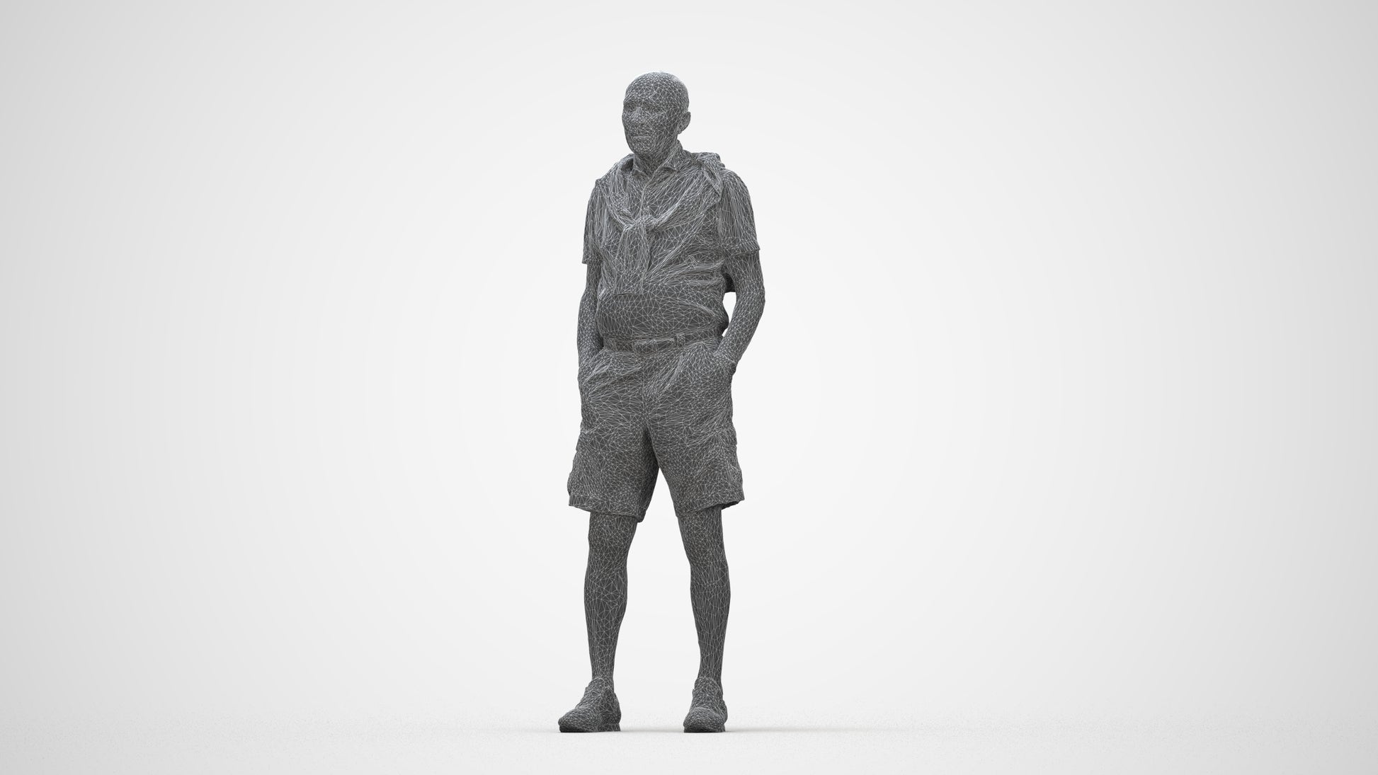 photogrammetry 3D senior man casual standing, realistic human model archviz FBX, wireframe back view