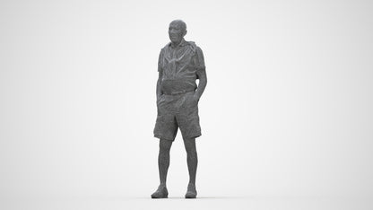 photogrammetry 3D senior man casual standing, realistic human model archviz FBX, wireframe back view