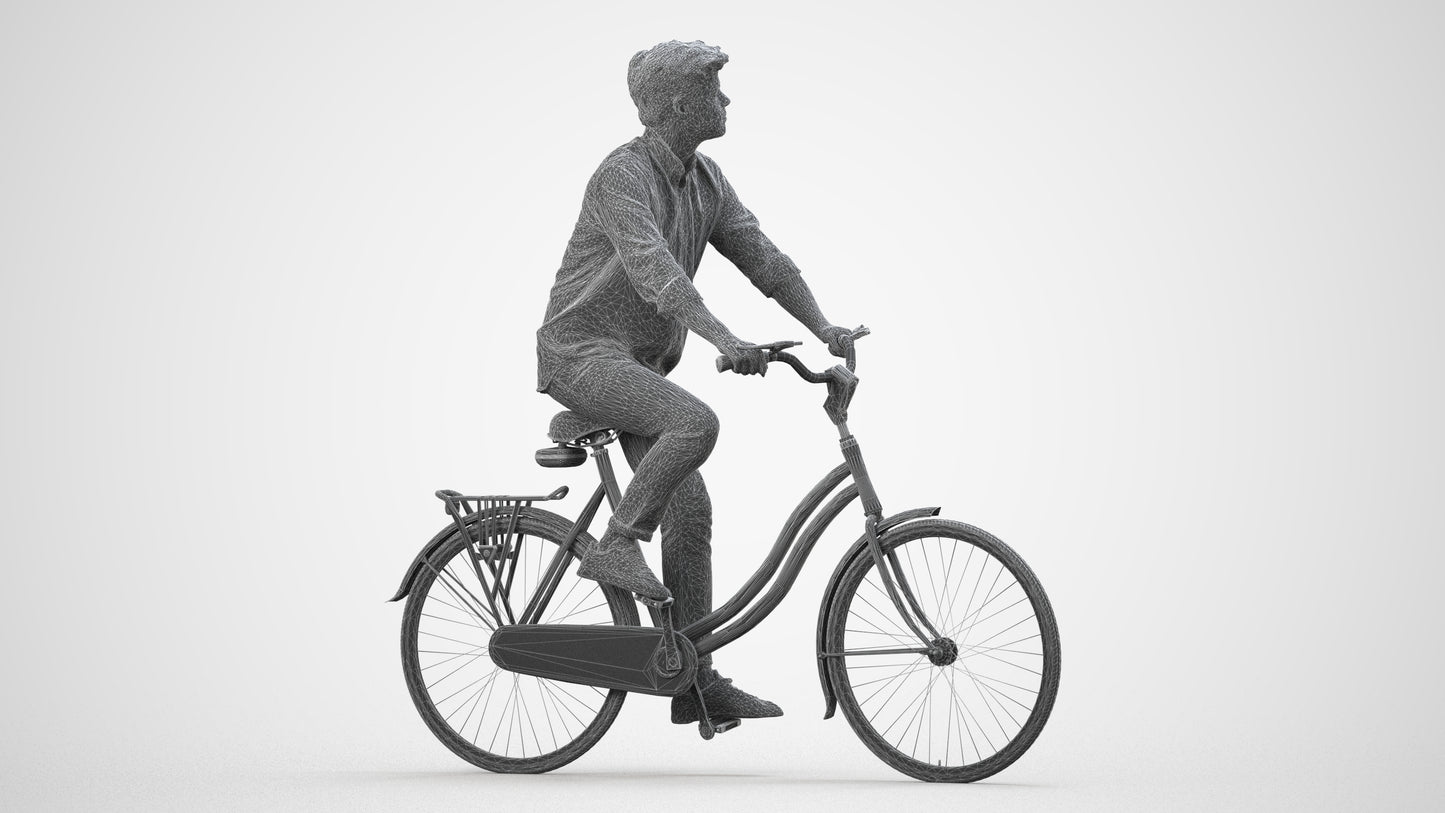photogrammetry 3D man casual cycling, realistic human model archviz FBX, wireframe side view