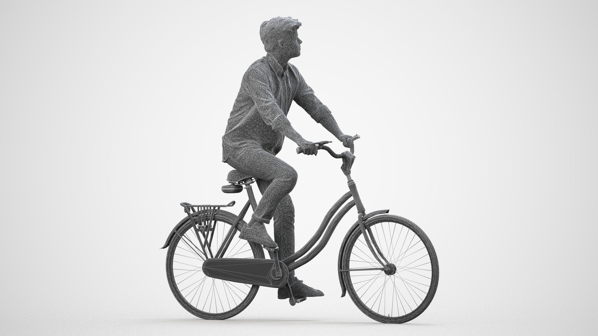 photogrammetry 3D man casual cycling, realistic human model archviz FBX, wireframe side view