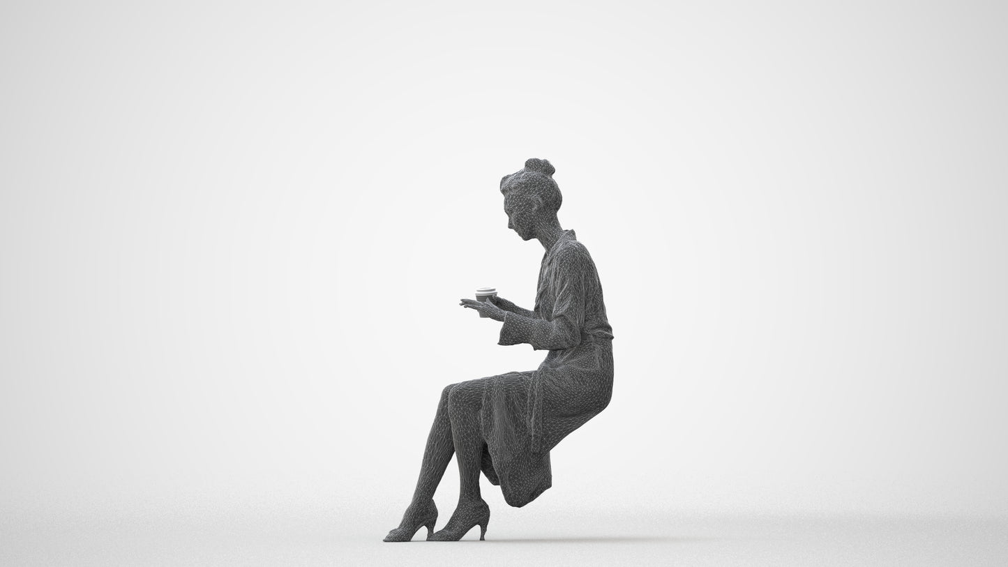 realistic 3D people woman casual sitting, render-ready for V-Ray and Corona, FBX OBJ, square thumbnail