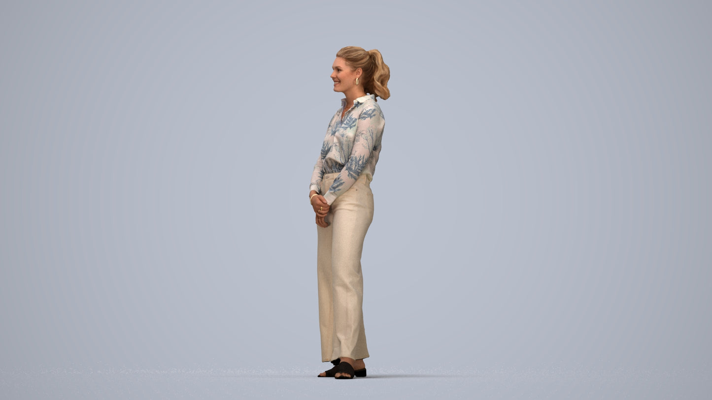 3D people model woman casual standing, scanned human for 3ds Max rendering, top-down view render