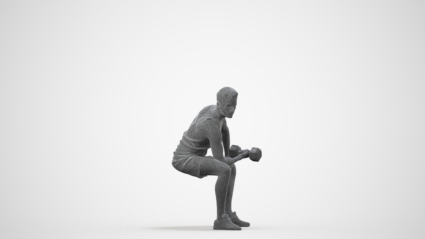 realistic 3D human man sport, archviz people FBX OBJ for Blender, wireframe side view