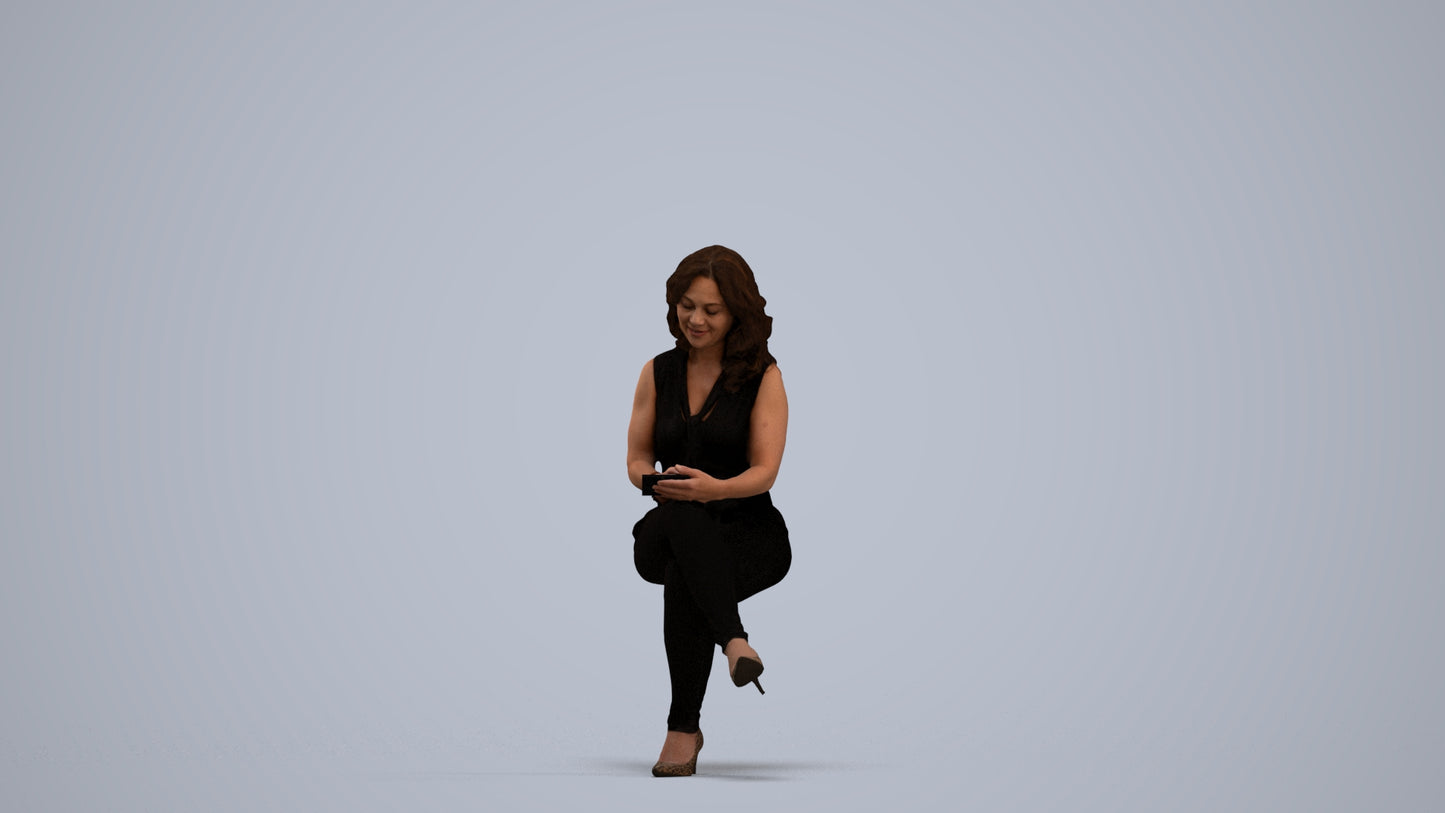 realistic 3D woman casual sitting, scanned archviz people for Blender and 3ds Max, standing pose render