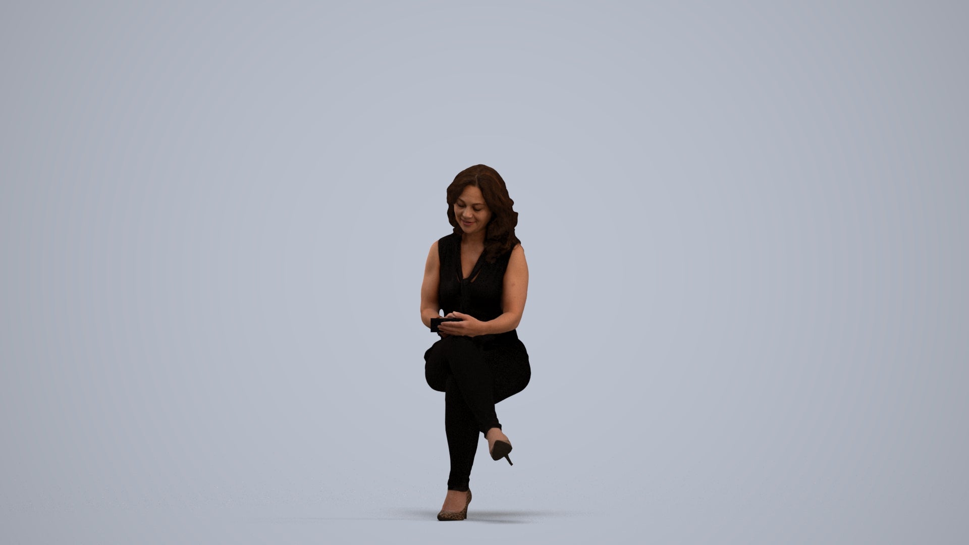 realistic 3D woman casual sitting, scanned archviz people for Blender and 3ds Max, standing pose render